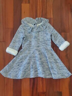 Janie and Jack blue tweed Holiday dress with faux fur cuffs size 6